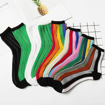 

Women Socks Fashion Rainbow Stripes Funny Harajuku Happy Female Hosiery Glass Fiber Casual Ventilation Streetwear Hip Hop Socks