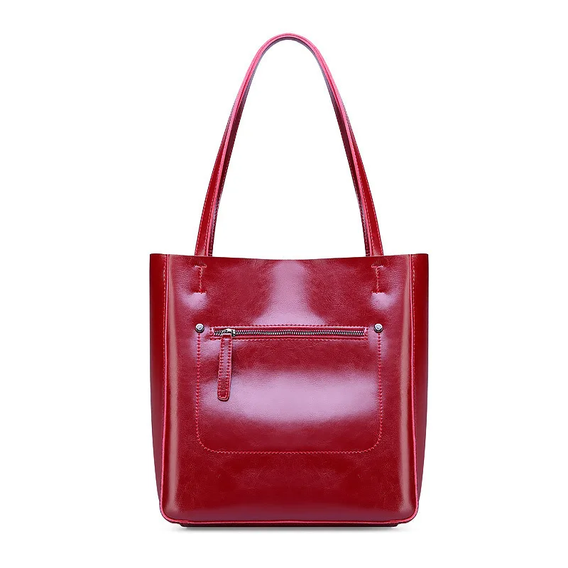 

Vintage Design Genuine Leather Women Tote Handbag European Style Luxury Famous Brand Ladies Oil Wax Cow Leather Shoulder Bag