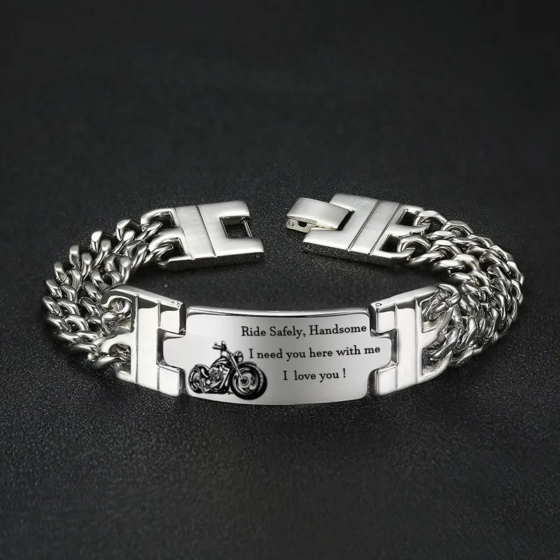 RIDE SAFELY HANDSOME Stainless Steel Double Cuba link Chain Bracelet