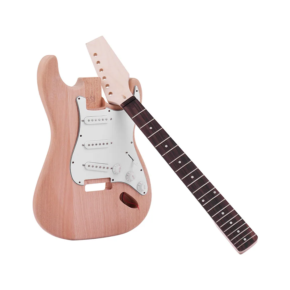 Muslady ST Style Unfinished DIY Electric Guitar Kit Mahogany Body Maple High Quality Guitar Neck Rosewood Fingerboard
