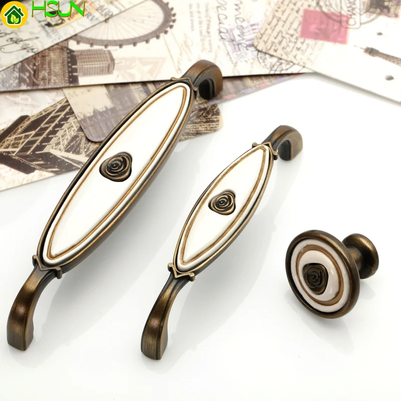 

Retro Ceramic Drawer Handle Pulls Flower Knobs Kitchen Cabinet Handle Furniture Hardware 96mm 128mm