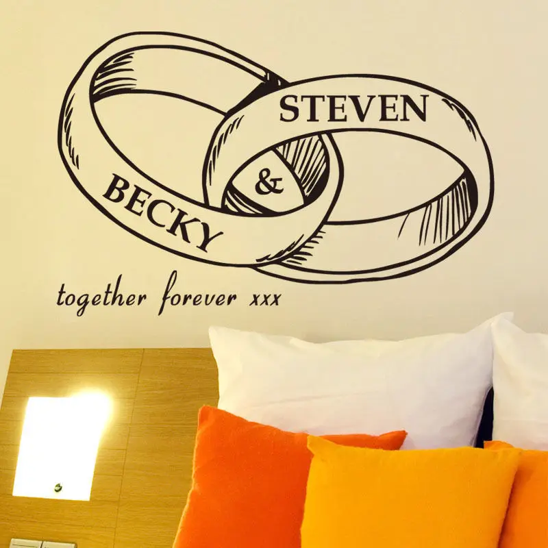 Rings Custom Couple Names Vinyl Wall Sticker Bedroom Decoative Art Decal free shipping | Дом и сад