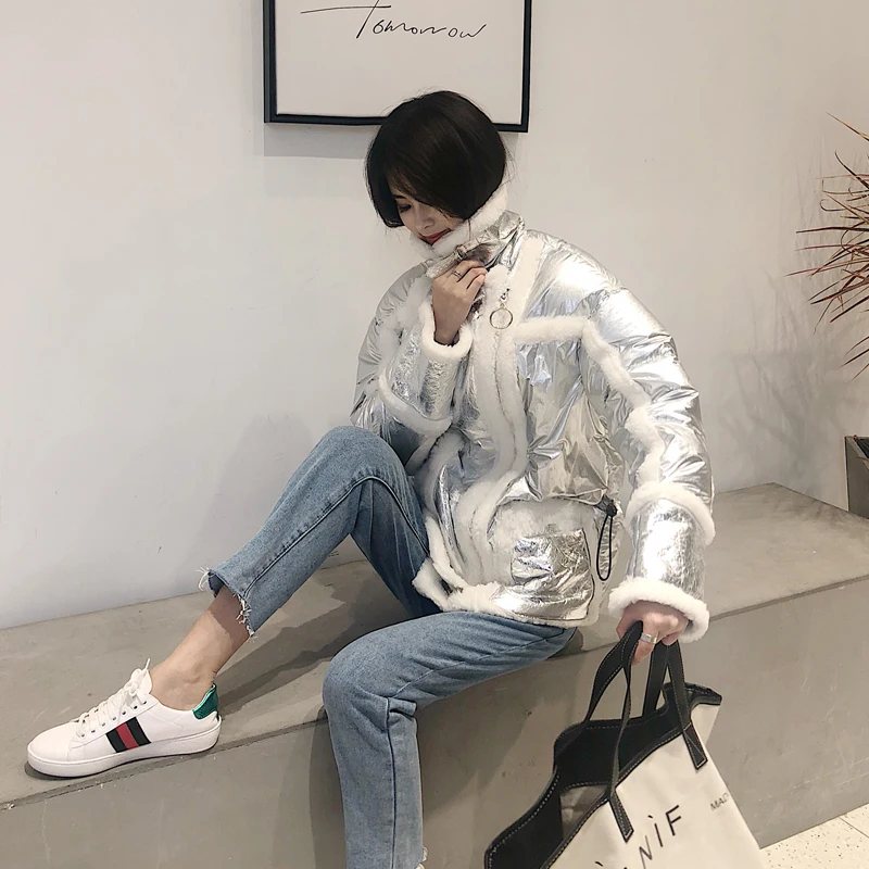 Verni Mode Blanc Fourrure Manteau black Silver Cuir Femmes 2018 Dos Mouton Ptslan Veste space Duvet Moutons White Canard Atmospheric Nouvelles De And En Hiver Peau P4885 Laine Black W6g8WpqvY