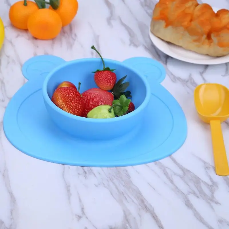 

2 in 1 Design Anti Slip Lovely bear Silicone Sucker Bowl Food Plate Dish Bento Children Tableware with Tableware Bowl for Kids