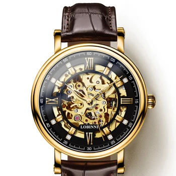 

Luxury Brand Tourbillon Men Watches Japan Miyota Movement Watch Men LOBINNI Automatic Mechanical Skeleton reloj hombre L9010-2