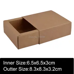 8,3X8,3X3,2 см 50 шт./лот подарок крафт короб для бумаг коричневый крафт-подарочные коробки ручной работы, слайд-коробки, коробка с логотипом на