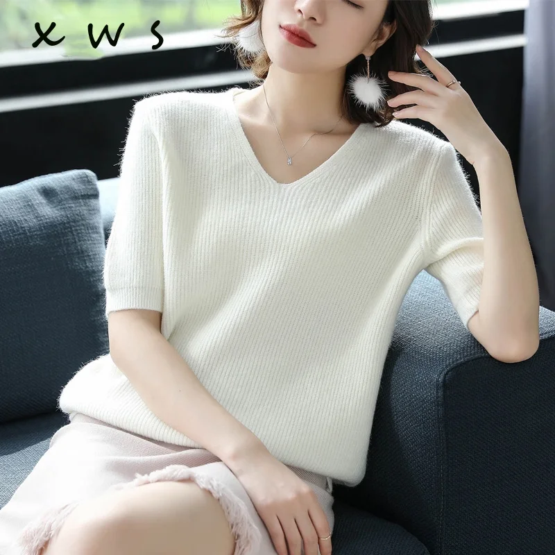 

NEW sexy halter sweater spring summer Sweater pullovers Women Slim V-neck short Sleeve girl top high quality sweater female