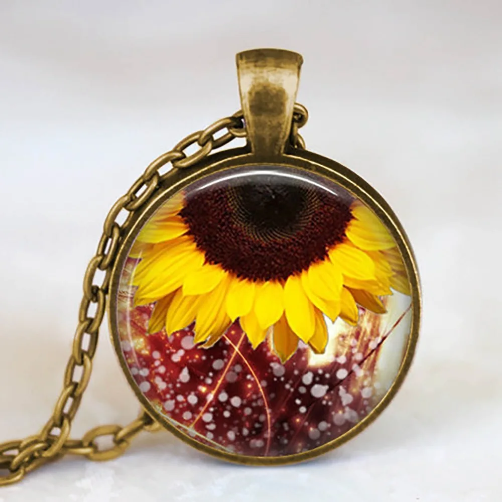Wholesale Sunflower Necklace Yellow Sunflower Pendant Sunflower Charm