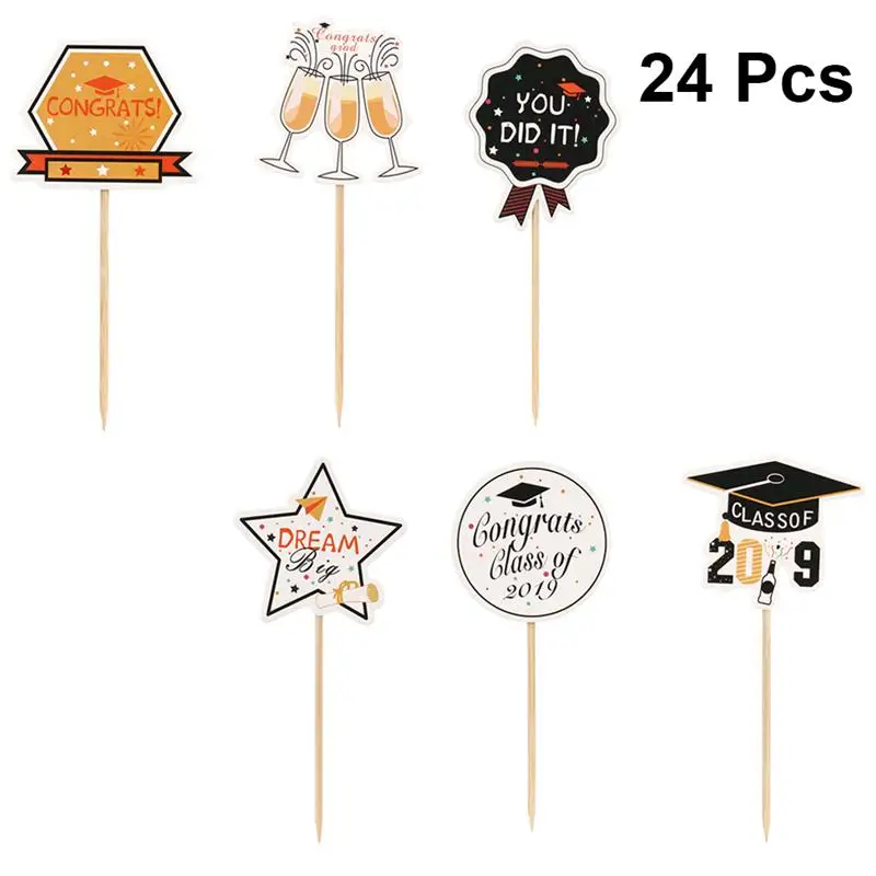 

12pcs/Pack Creative Cake Topper Disposable Cupcake Picks Cake Decoration 2019 Graduation Party Supplies (6 Styles, 2 For Each)