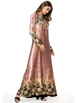 

2018 Velour Muslim Abaya Dress Embroidery Autumn Winter Women Maxi Long Dress Vintage Arab Kaftan Robe 7318