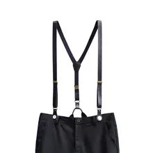 4 подтяжки на кнопках мужские/женские модные черные подтяжки регулируемые натуральные кожаные подтяжки Y-Back Ligas Tirantes