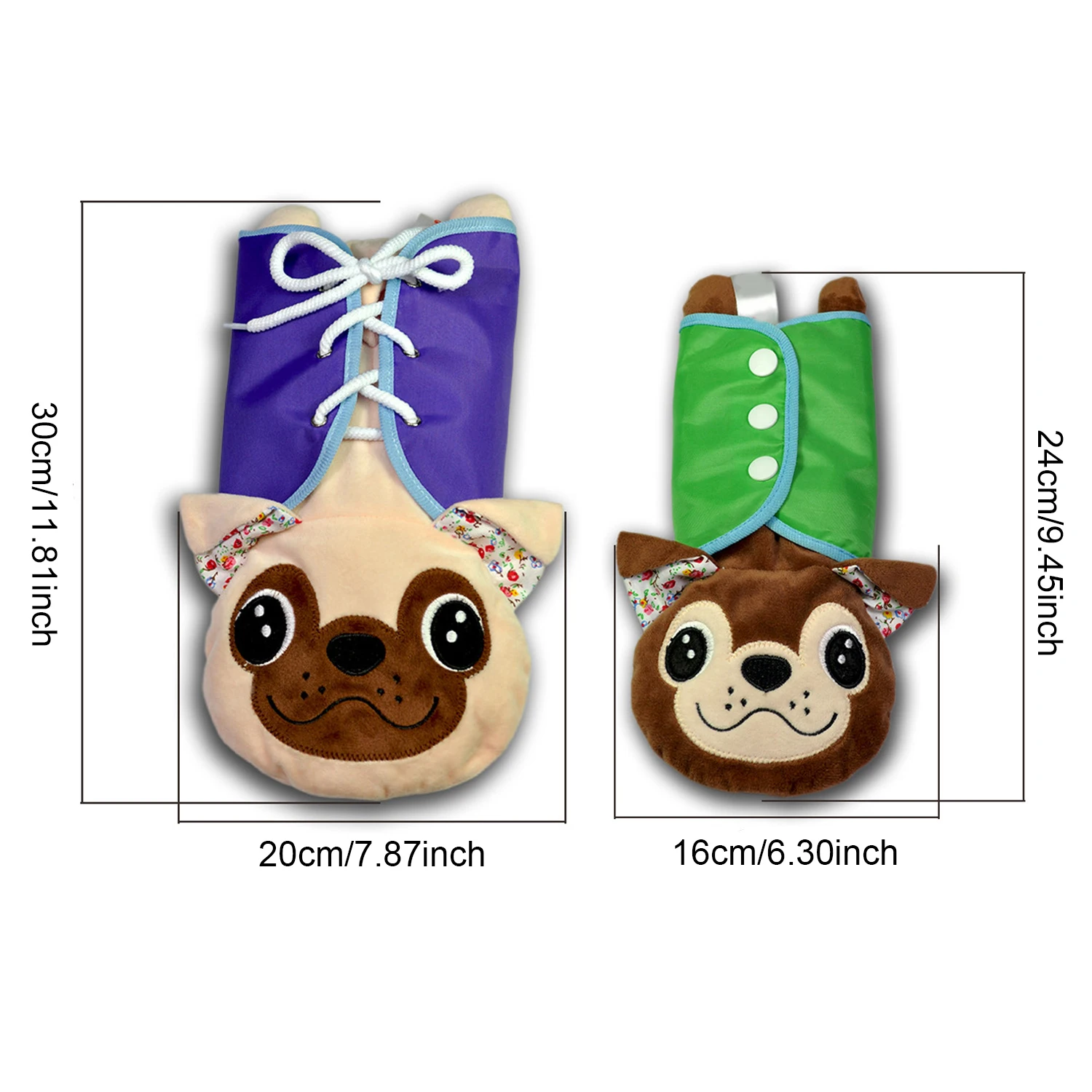  4PCS Baby Montessori Caroon Zipper/Button/Lacing/Snap Learning Dressing Plush Bulldog Doll Basic Li - 32993103490