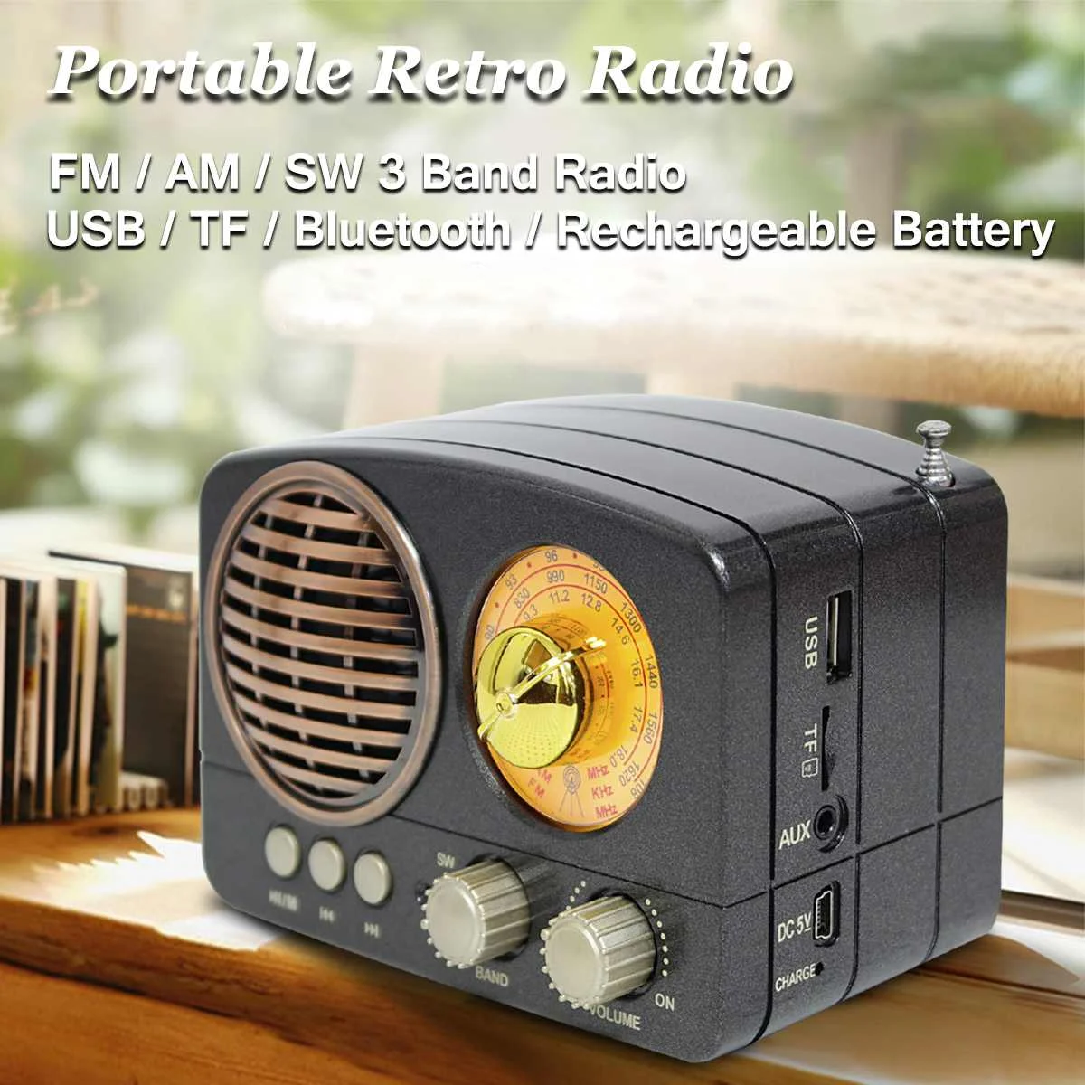 MIni Portable Retro Radio Handheld Receiver AM FM SW+Bluetooth Speaker