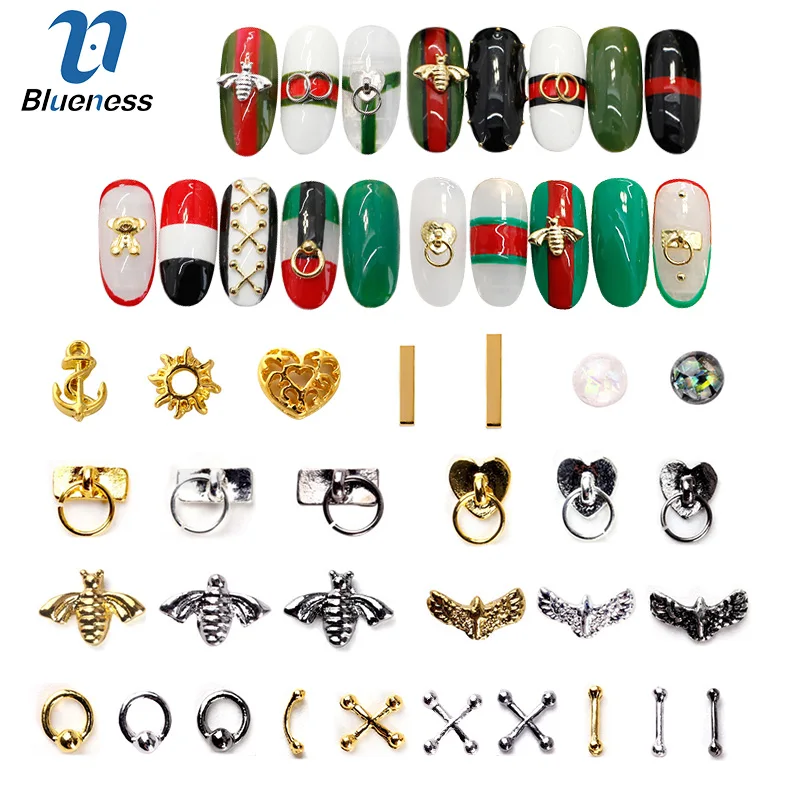 

Blueness 20/100Pcs Metal Bee Wing 3D Nail Art Decorations Charms Stick Gold Silver Copper Studs Nail Design Manicure Accessories