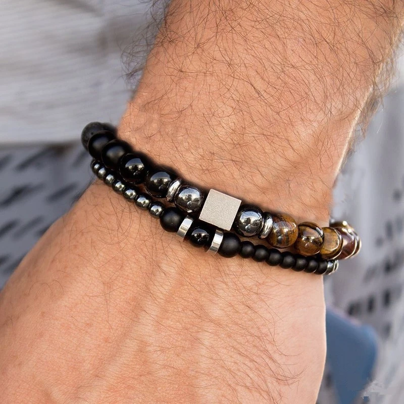 2019 2 unids/set pulseras nueva de lujo de moda cadena de pulsera los hombres de piedra encanto pulsera para los hombres de regalo de la joyería|Pulseras de amuleto| -