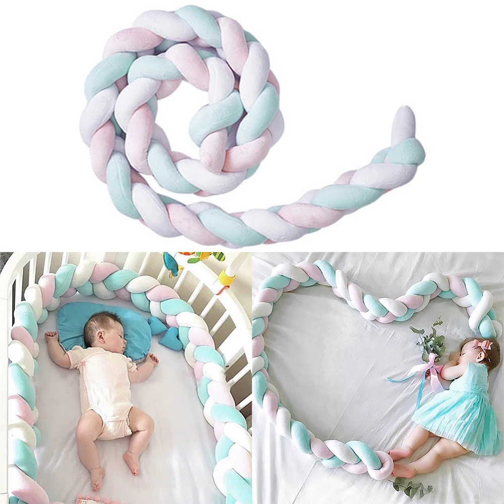 

Hot Sell Baby Fence Braided Striped Twist Soft Knot Pillow Braided Crib Bumper Bedding Cushion