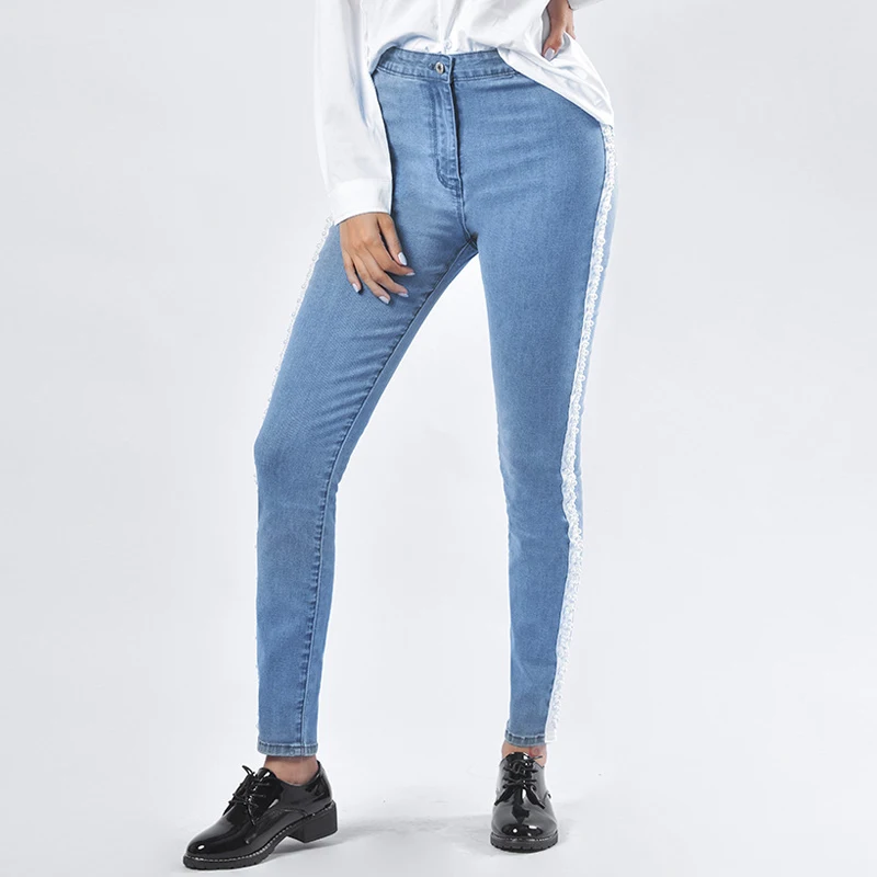Vita alta perla Jeans perline donna pantaloni elasticizzati a matita natica  pantaloni in Denim a righe laterali stretto azzurro Plus Size xxxl grande -  AliExpress Women's Clothing