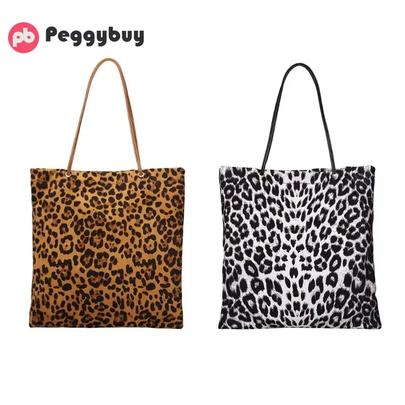 

Leopard Print Large Tote Flannel Shoulder Bag Handbags Women Shopping Bags