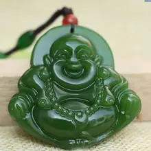 Натуральное ручной резьбой черный зеленый нефрит талисман с Буддой ожерелье