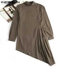 Chic Islamic Suit Dress Men Shirt Long Sleeve Muslim Asymmetric Hem Kaftan Aaudi Arabia Indian Men Tops Clothing Robe