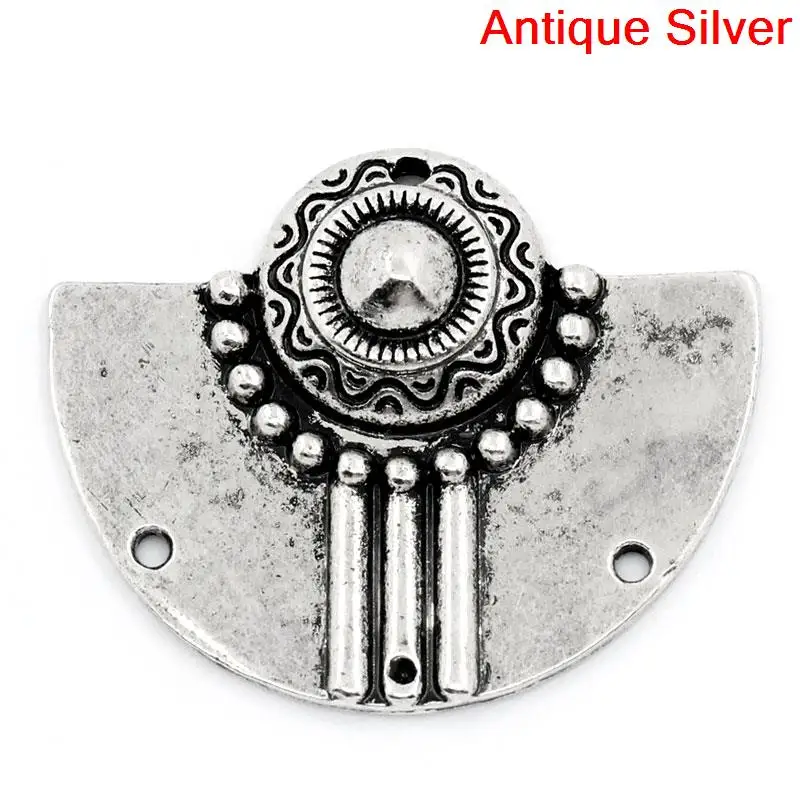 

DoreenBeads Connectors Findings Semi-Circle Antique Silver Flower Pattern Carved 3 Holes 3.7x3cm,10PCs (B25760), yiwu
