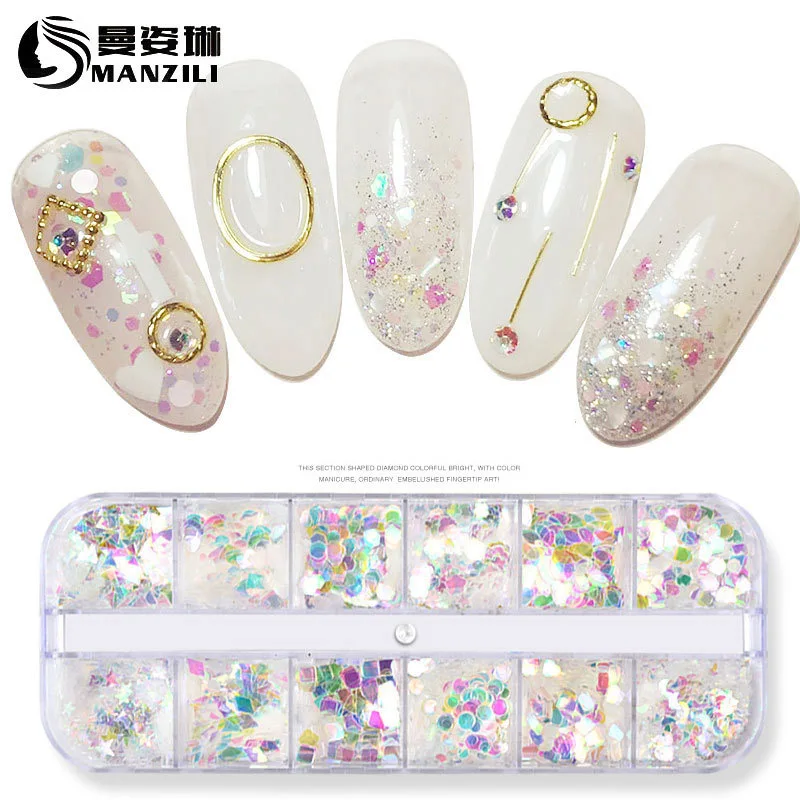 

Nail Art Sequins Glitter 12 Strips Box Jewelry Magic Blue Transparent Mermaid Decoration Accessories Nails Tips Beauty Tools