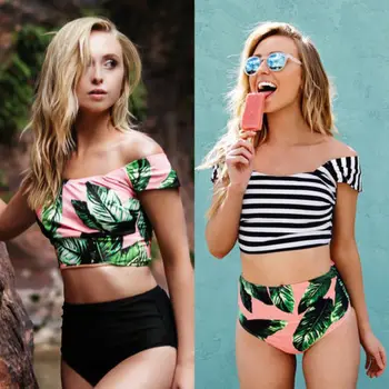

Women Boho Push-Up Padded Bathing Beachwear Bikini Set Bandage Swimsuit Swimwear Floral Girls Suit Maillot De Bain Femme
