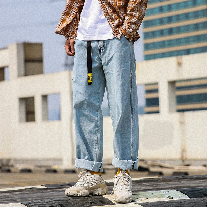 Autumn And Winter New Boutique Men's Cotton Polyester Loose Temperament Casual Jeans Fashion Solid Color Youth Trousers
