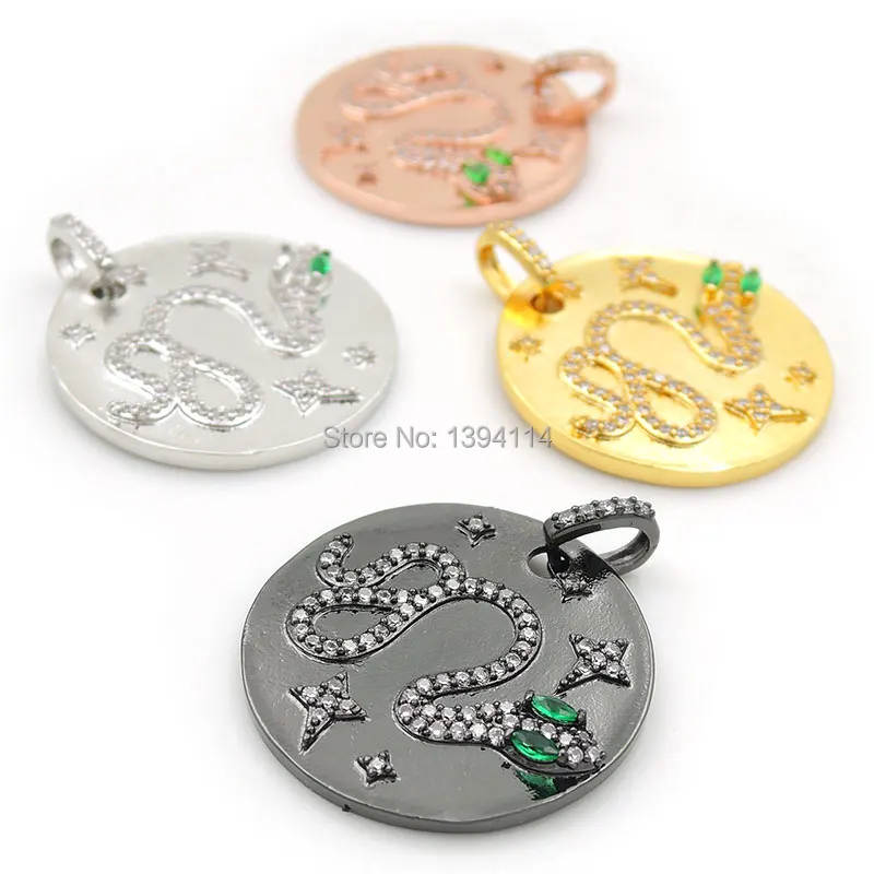 

25*25*3mm Micro Pave Clear&Green CZ 5 Stars Snake Cameo Round Charms Fit For Man And Woman Making Necklaces Jewelry