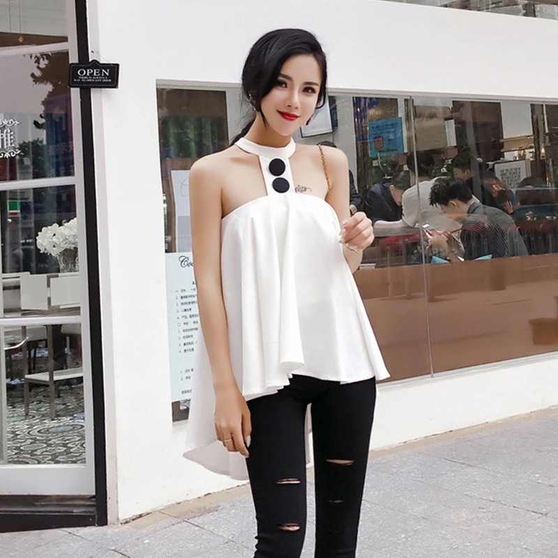 

spring summer fashion new women blouses sexy Hollow Out aesthetic chic button moda feminina designer Sleeveless brand O-Neck