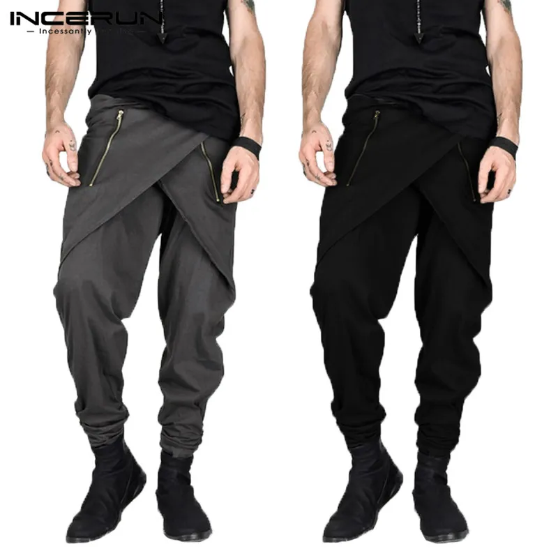 

Masculina Punk Harem Pants Men Skirt Pants Male Irregular Zipper Decor Streetwear Sweatpants Slim Fit Pantalon Hombre Men Pant