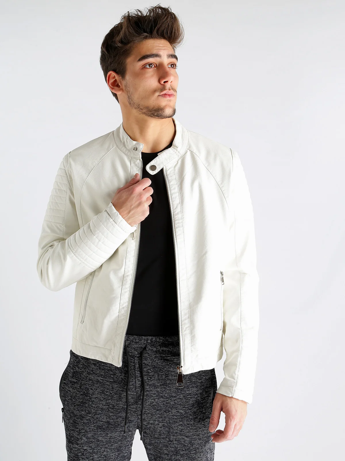 White jacket faux leatherin Jackets from Men's Clothing on Aliexpress