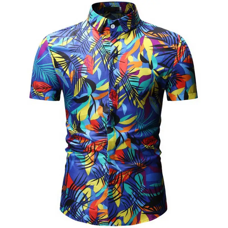 

2019 New Summer Mens Short Sleeve Beach Hawaiian Shirts Cotton Casual Floral Shirts Regular Plus Size XXXL Mens clothing Fashion