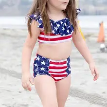 2 шт./компл. для маленьких девочек купальный костюм; принт со звездой; обувь в полоску для детей; детский комплект одежды; Двойка пляжный купальник бикини, комплект для маленьких девочек