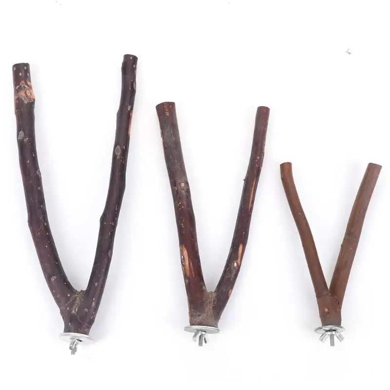 

1PC 15cm/20cm/25cm Natural wood stand Pet Parrot Raw Wood Fork Stand Rack Toy Wooden Hamster Perches for Bird Cage Toys