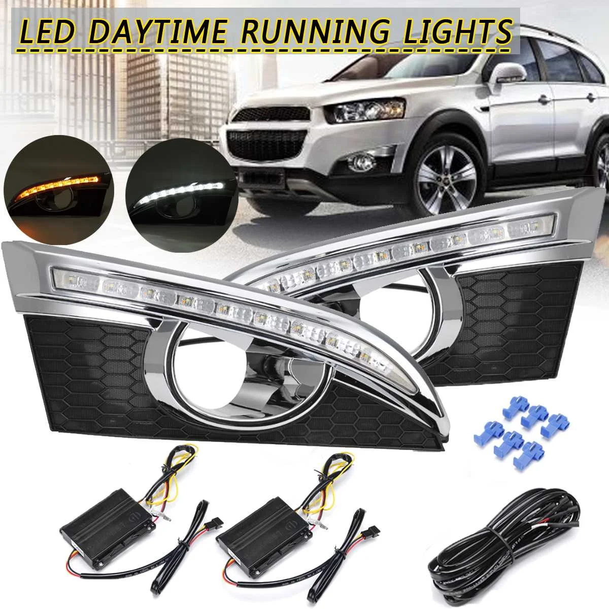 

Car Flashing DRL Daytime Running Lights drl fog lamp cover Yellow with White For Chevrolet Chevy Captiva 2011 2012 2013