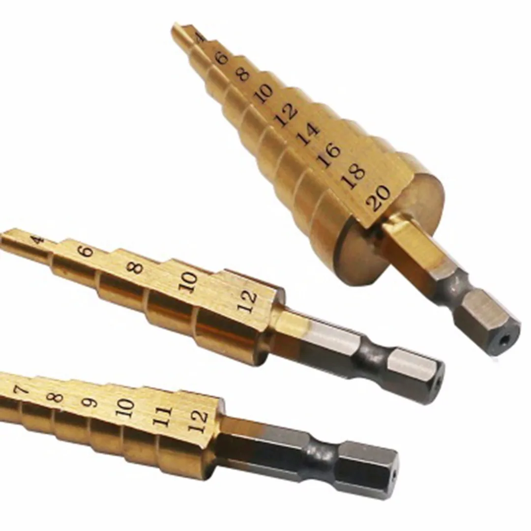 3pcs 4-20mm 4-12mm 3-12mm Pagoda Drill Bits Multifunction Hex Shank Cone HSS Step Drill Bit Set Mayitr
