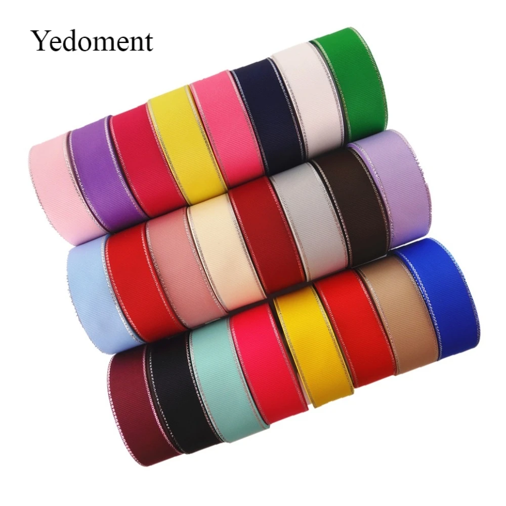 

10 Yards/Lot 10MM/25MM/38MM Glitter Silver Edge Grosgrain Ribbon For Crafts DIY Hair Bows Birthday Party Decoration YM17072802