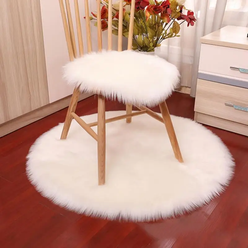 

Round Shape Elegant Luxury Warm Chair Cover Soft Sheepskin Home Decor Faux Fur Seat Cushion Rugs Floor Mats