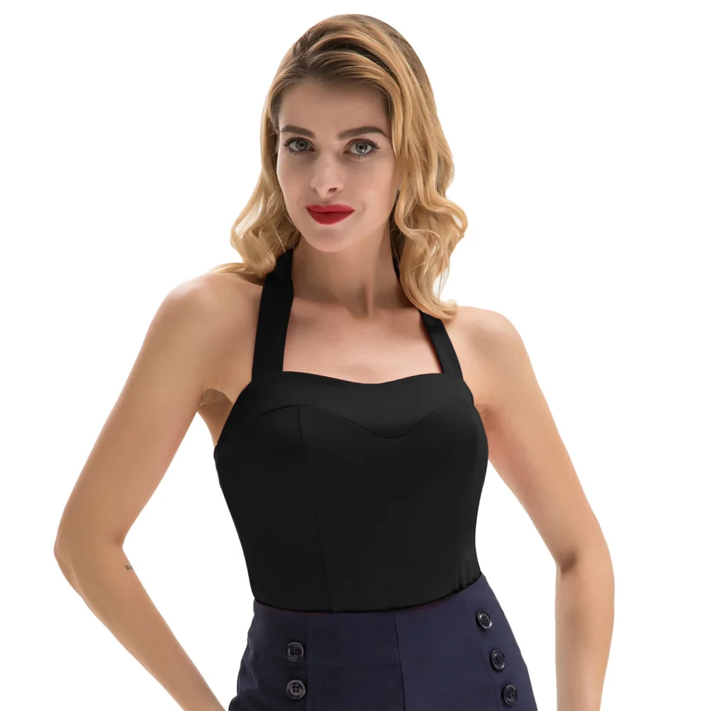 

BP Sexy Women crop tops Solid Color Backless Halter Sweetheart Neck elegant slim casual holiday tropical ladies Tops camiseta
