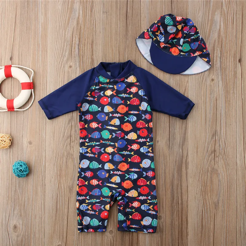 

1-6T Kid Baby Boys Girls Swimsuit Swimwear Rash Guard Surfing Suit UPF 50+ Swimming Cap 2pcs Summer Sportswear