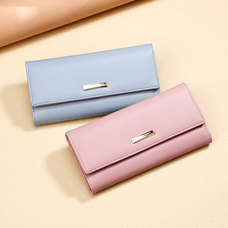 

Women's Wallet Wallet Korean Version Buckle Long Paragraph Clutch Bag Multi-Card Position Big Three Fold Handbags