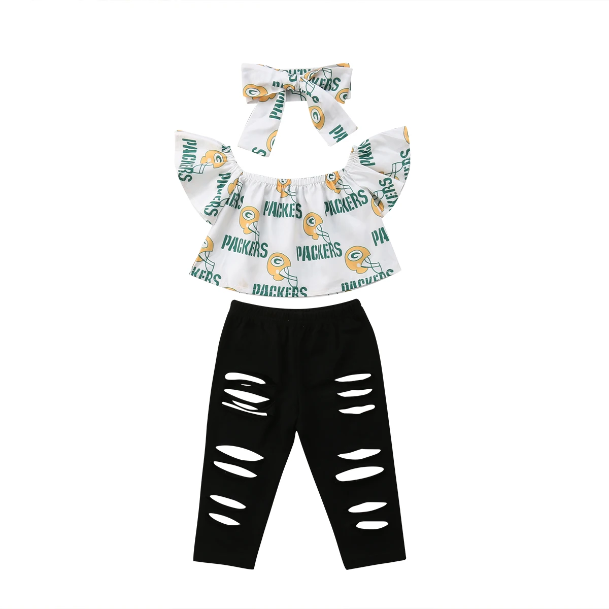 Stylish Baby Kids Girls Off Shoulder Tops Hole Ripped Leggings Pants