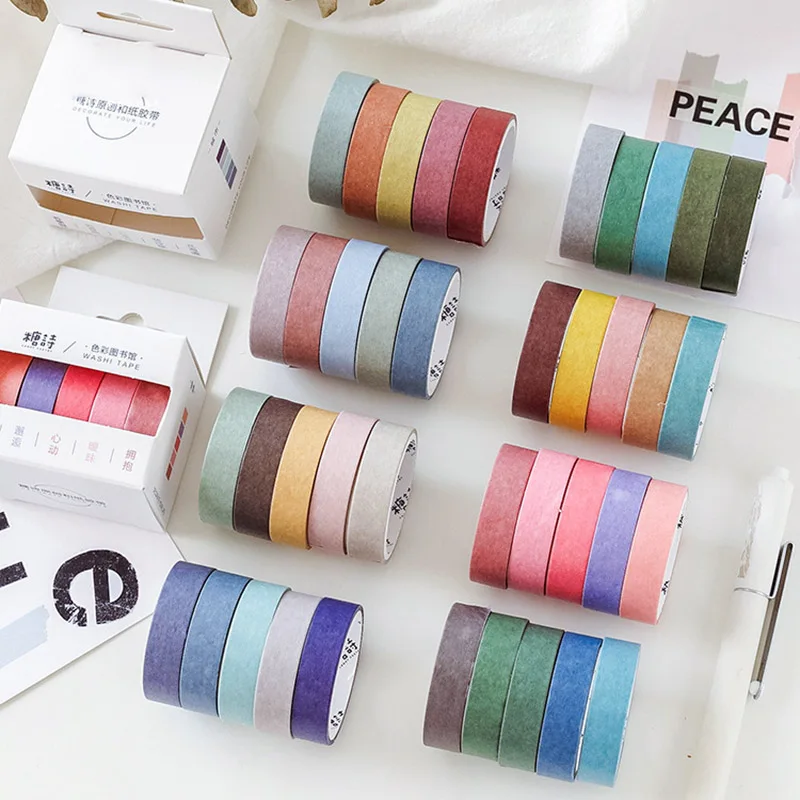 

5pcs 3m*10mm Candy Colors Washi Tape Cute Solid Color Decorative Adhesive Masking Tapes For Scrapbooking Decorations Diy Albums