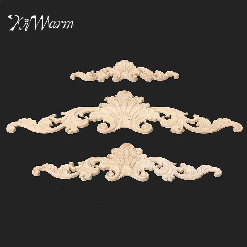 

KiWarm Retro Flower Design Carpenter Oak Wood Carved Corner Onlay Applique Unpainted Frame Furniture Home Door Decor Ornament