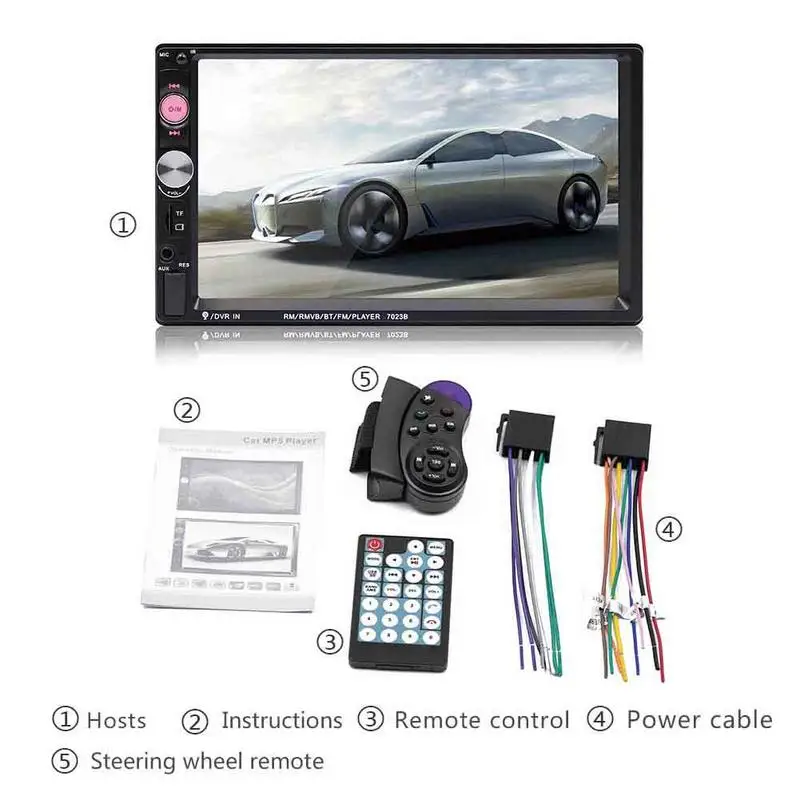 

New 7" Portable Double 2 Car Stereo Audio Bluetooth Touch MP5 Player USB FM Radio Receiver Rear View Camera No Wince System