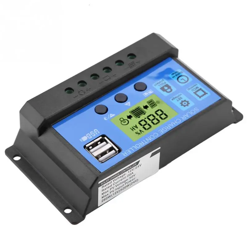 PWM 12 V/24 V Dual USB Автомобильное зарядное устройство Панели солнечные Контроллер заряда Регулятор ЖК-дисплей Дисплей 10/20/30A функциональный