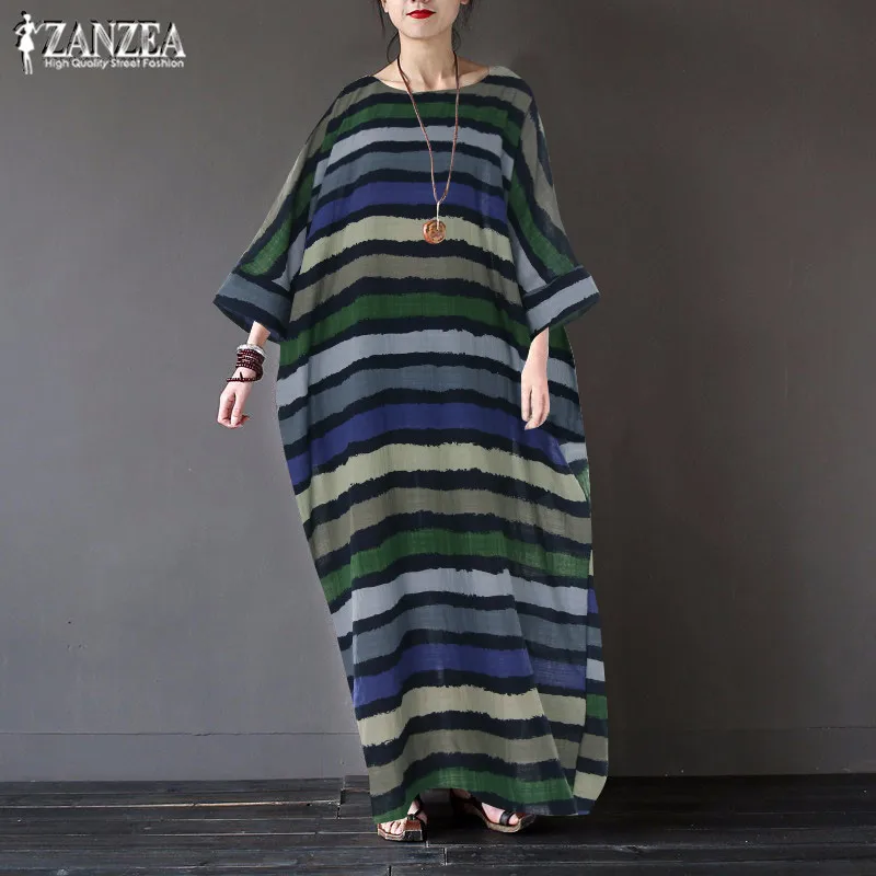 Summer Sundress Women Striped Dress 2019 ZANZEA Fashion Batwing Sleeve Baggy Vestidos Plus Size Female O Neck Casual Robe Femme