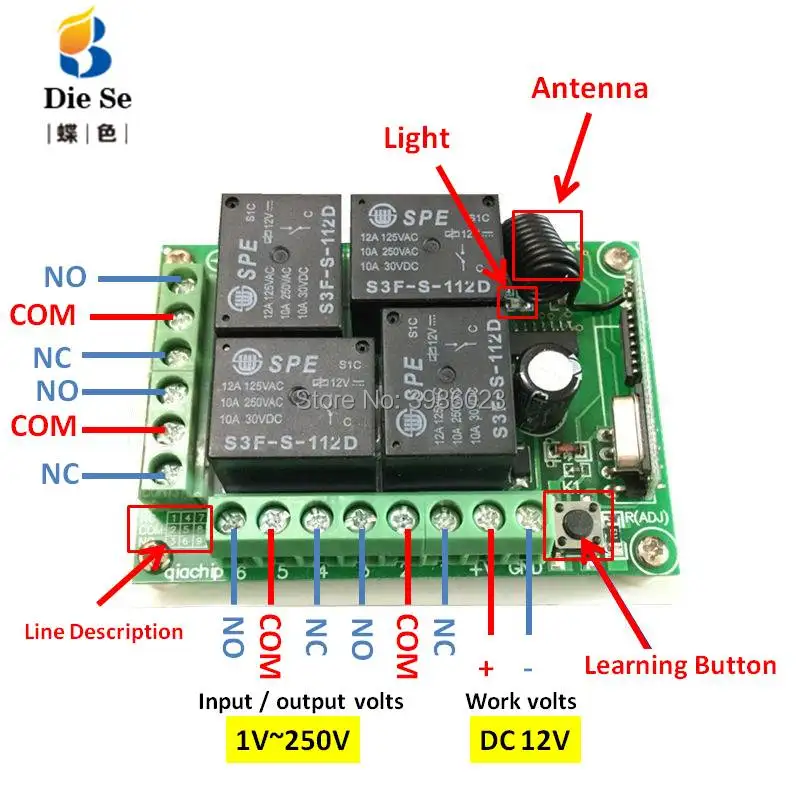 433Mhz Universal Wireless RF Remote Control Switch KR1204 DC 12V 4 Channel Relay Receiver Module and 433 Mhz 4 Button Controller 433Mhz Universal Wireless RF Remote Control Switch KR1204 DC 12V 4 Channel Relay Receiver Module and 433 Mhz 4 Button Controller
