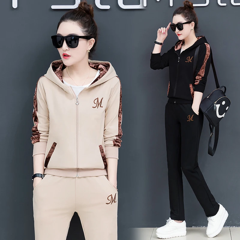 

plus size 2019 spring autumn new women two-piece sets outfits long sleeve Sweatshirts pants lounge wear korean tracksuit